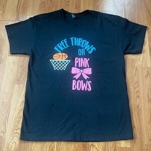 Gildan Black Tee with Blue and Pink Print